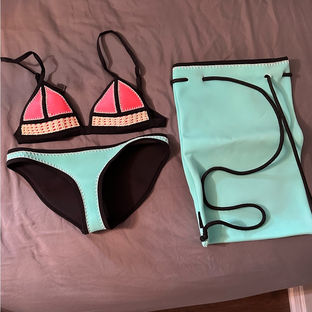 Triangl Swimwear Aqua and Black Bikini